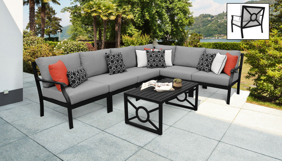 kathy ireland Madison Ave. 7 Piece Aluminum Patio Furniture Set 07b, Slate