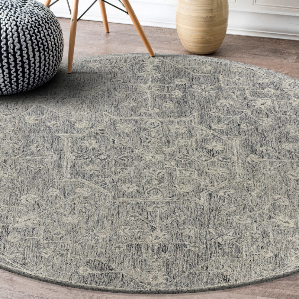 8' Round Gray Floral Finesse Area Rug