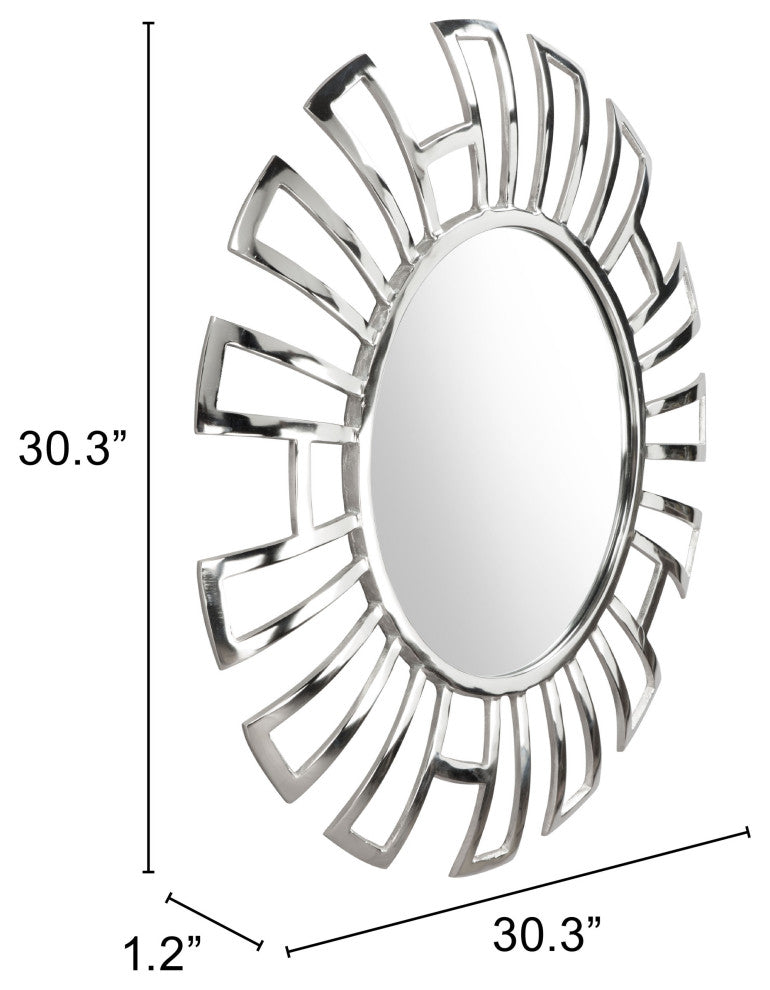 Frame Wall Mirror, Round, Aluminum, Metal, Silver, Bedroom Living