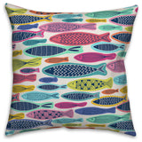 Colorful School Of Fish Pattern 18x18 Throw Pillow