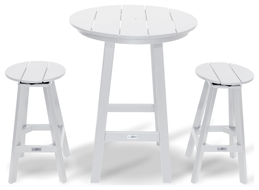 LuXeo Mason-Cabo Round Counter Bar 3-Piece Set, White