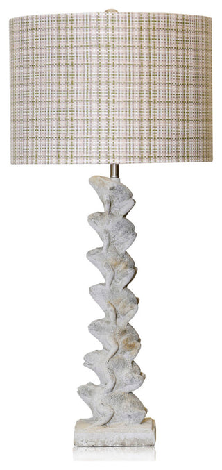 Ribbit Table Lamp Stacked Cement Frogs With Pastel Plaid Shade