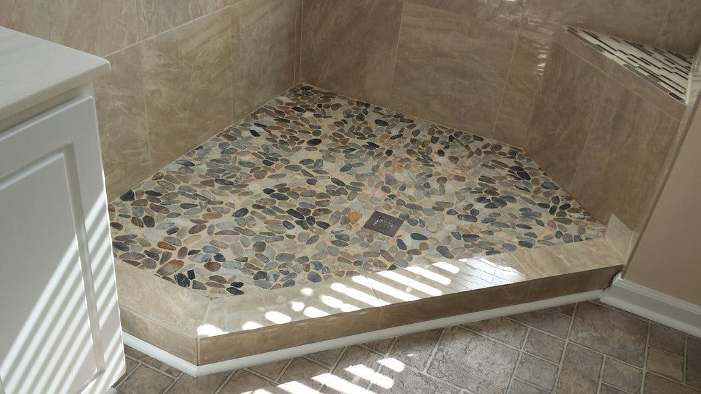 Hand-Sorted Sliced Cobblestone Pebble Tile - Mesh Backing, 12x12 Sheet