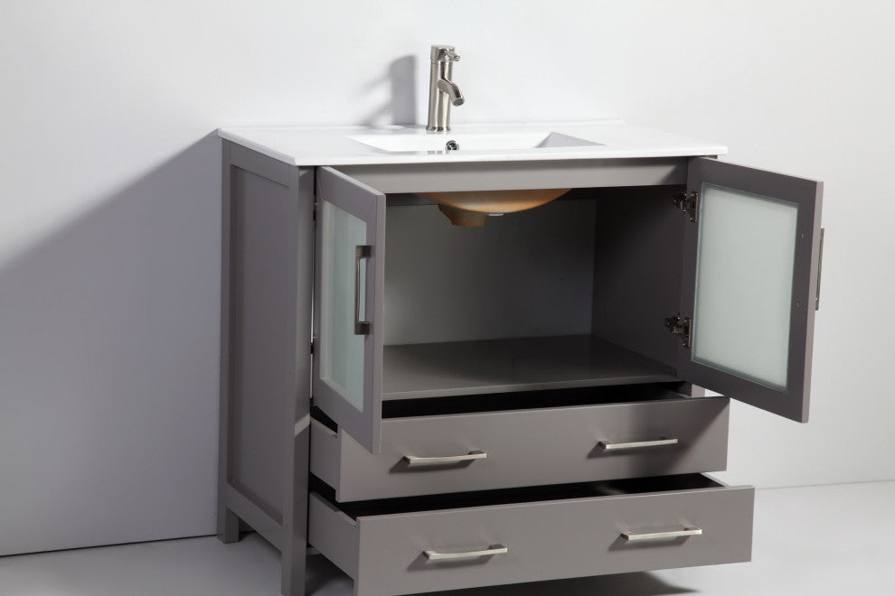 Vanity Art Vanity Set With Ceramic Top, 84", Gray
