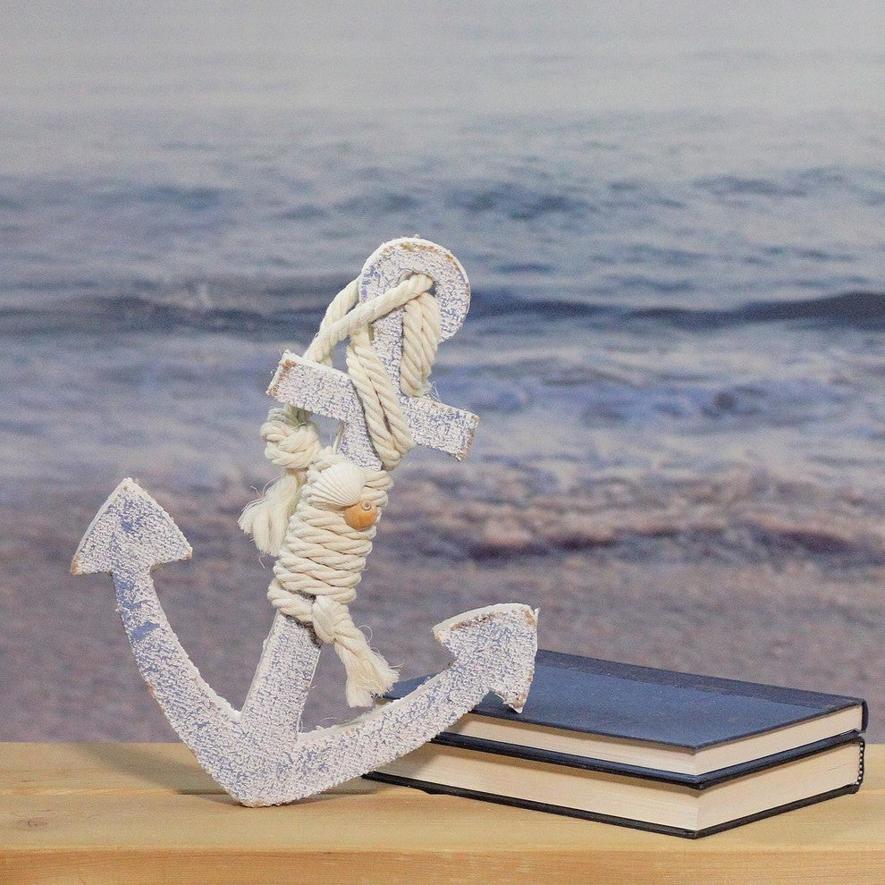 12" White and Blue Nautical Hanging Anchor Wall Decor