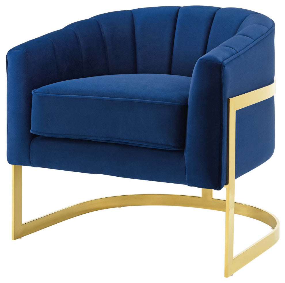 Lounge Accent Side Chair Armchair, Velvet Fabric Metal Steel, Navy Blue