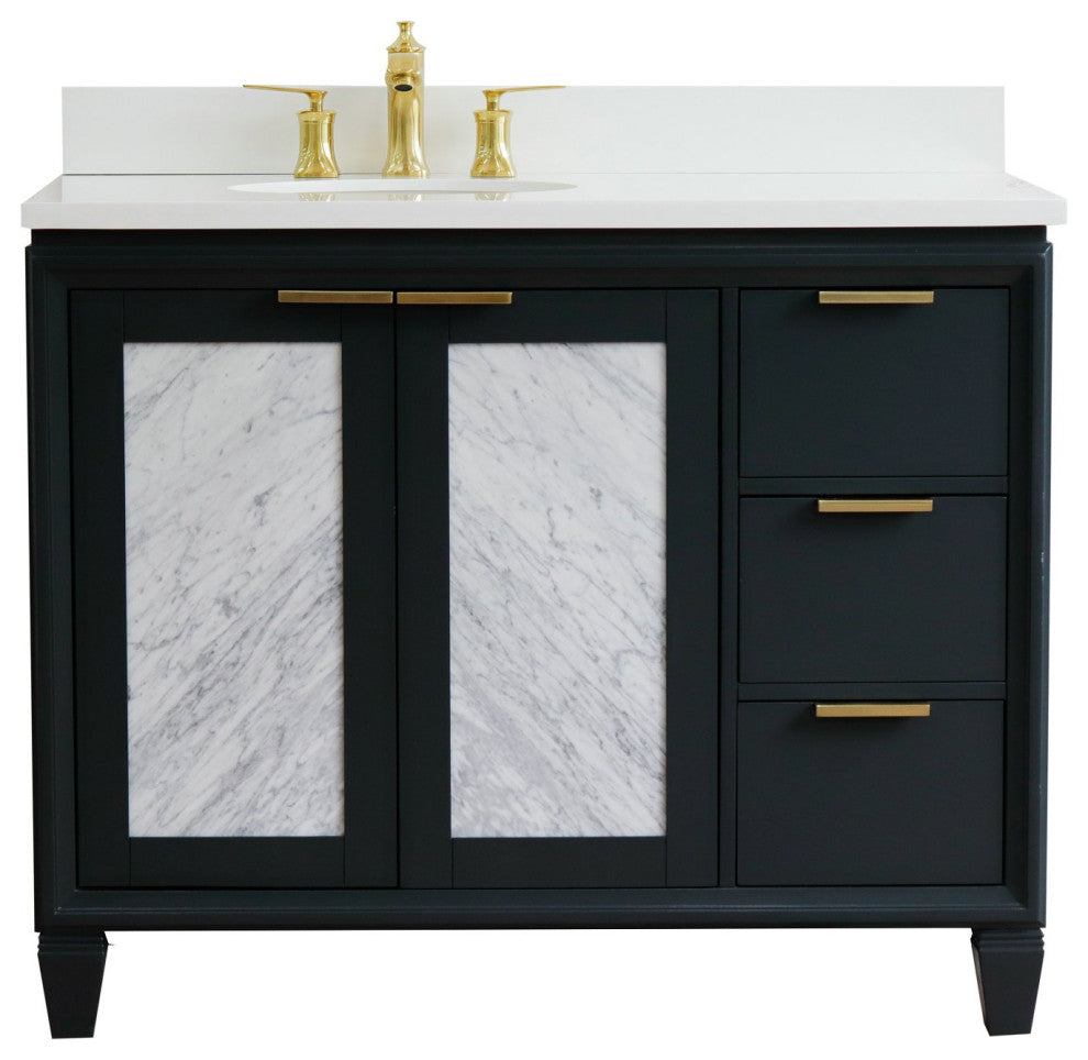 43" Single Vanity, Dark Gray Finish With White Engineered Stone Top