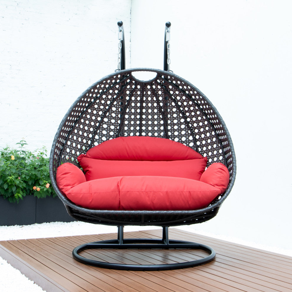 2 Person Charcoal Wicker Double Hanging Egg Swing Chair, Red