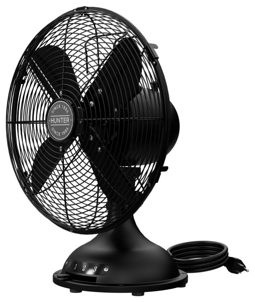 Hunter Classic Matte Black 4-Blade Oscillating 3-speed Desk Fan