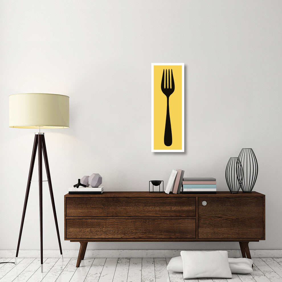 "Mealtime: Black on Yellow - Fork" Digital Paper Print by BG.Studio, 14"x38"