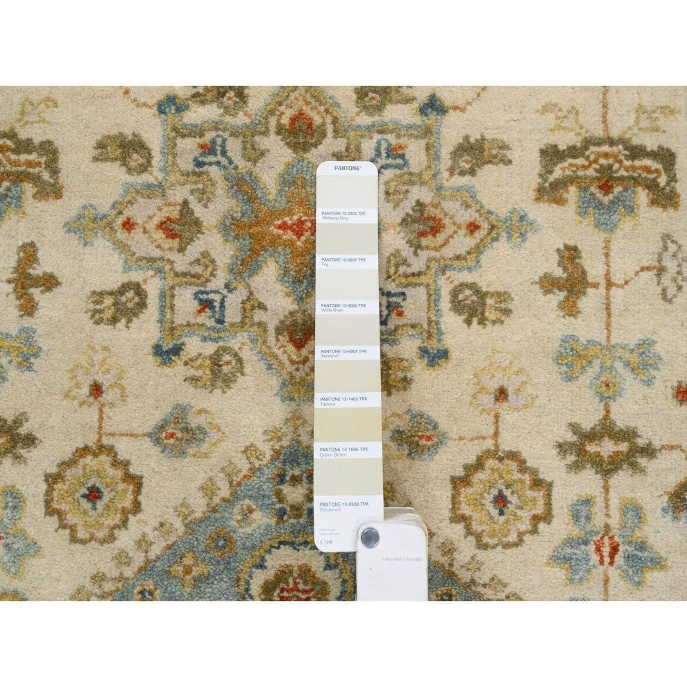 Ivory, Karajeh Design, Soft Pure Wool, Hand Knotted, Oriental Rug, 2'7" x 9'9"