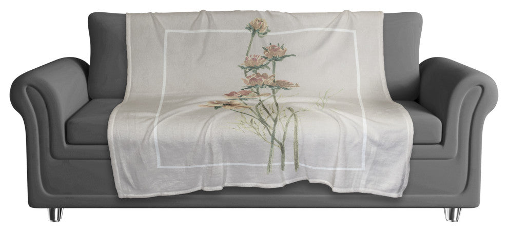 Faded Linen Floral 50x60 Coral Fleece Blanket