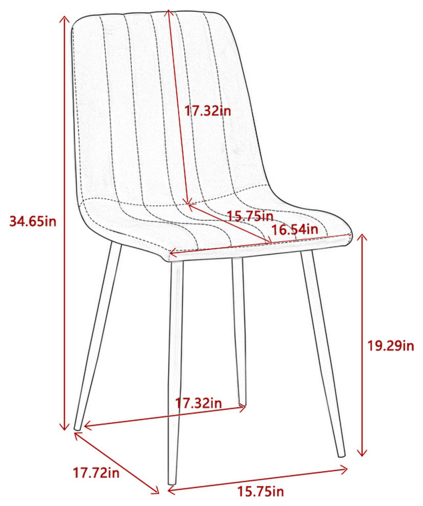15 in.W Indoor Dining Velvet 4-Chair with Cushions and Metal Legs, Grey