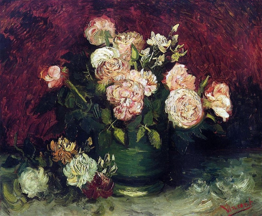 Vincent Van Gogh Bowl With Peonies and Roses, Gallery Wrapped Canvas, 20"x25"