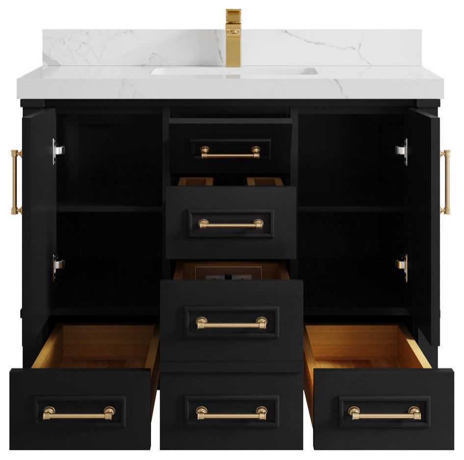 Aberdeen 42 Single Sink Bath Vanity in Black 2" Calacatta Laza