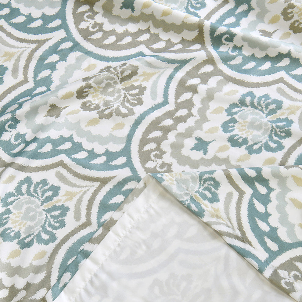Tivoli IKAT Teal Aqua Microfiber Curtains, Set of 2, 52"x96"