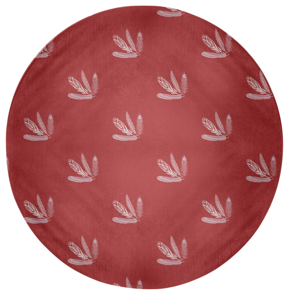 Feather Pattern Spring Chenille Rug, Ligonberry Red, 5' Round