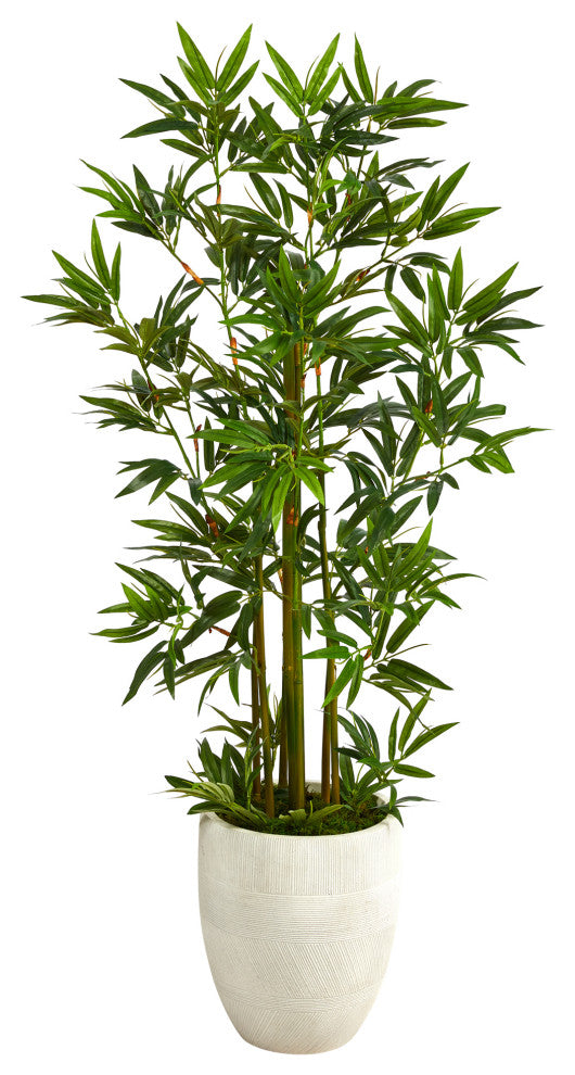 52" Bamboo Palm Artificial Tree, White Planter
