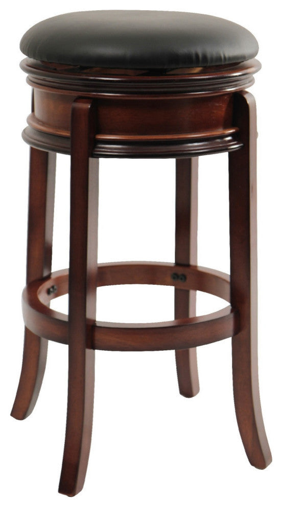 Sabi 24 inch Swivel Counter Stool, Solid Wood, Faux Leather, Brown, Black