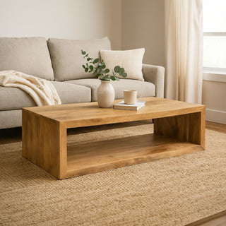 Keli 58" Mango Wood Coffee Table Open Cube 1 Shelf Natural Brown