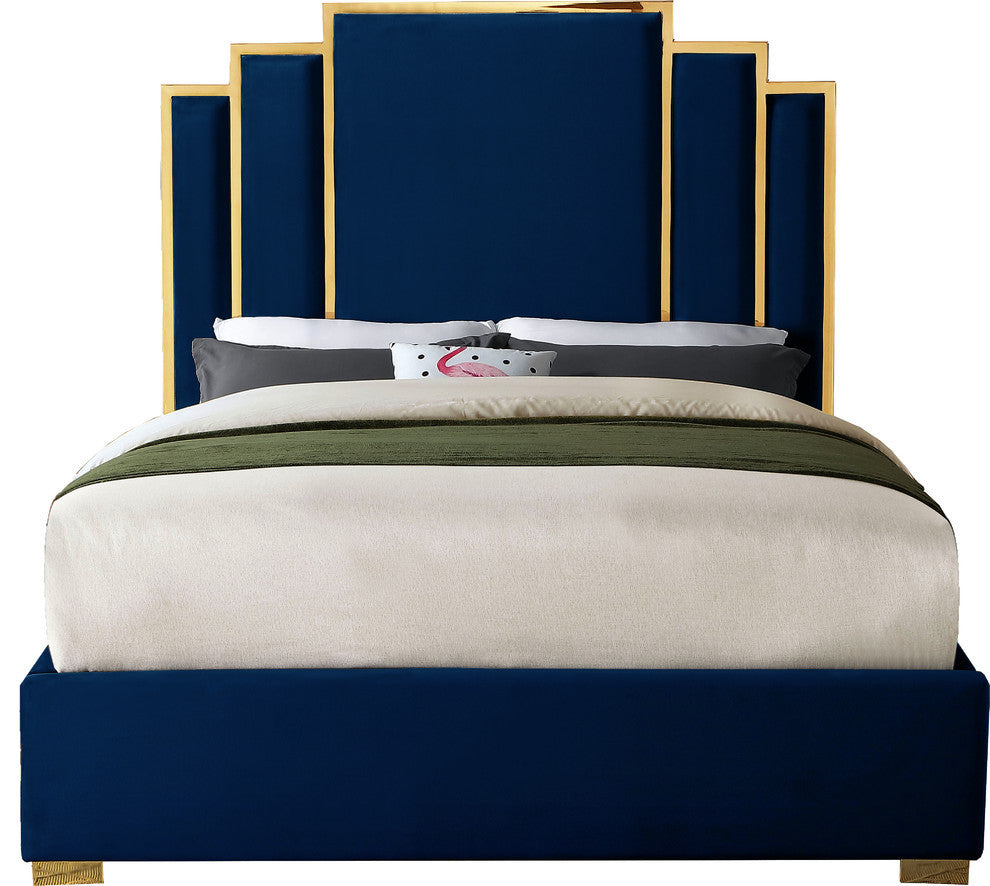 Hugo Velvet Queen Bed, Navy