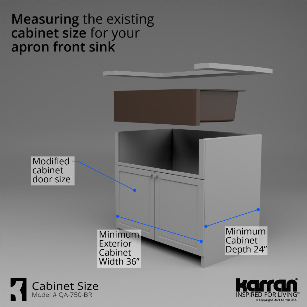 Karran Farmhouse Apron Front Quartz 34" Double Bowl Kitchen Sink, Brown