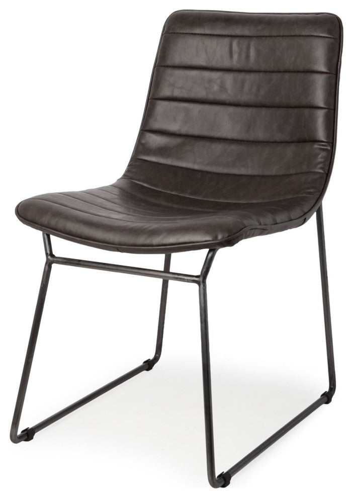 Thornton I Dark Brown Faux-Leather Seat Black Iron Frame Dining Chair, Brown