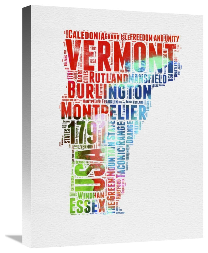 "Vermont Watercolor Word Cloud" Fine Art Print