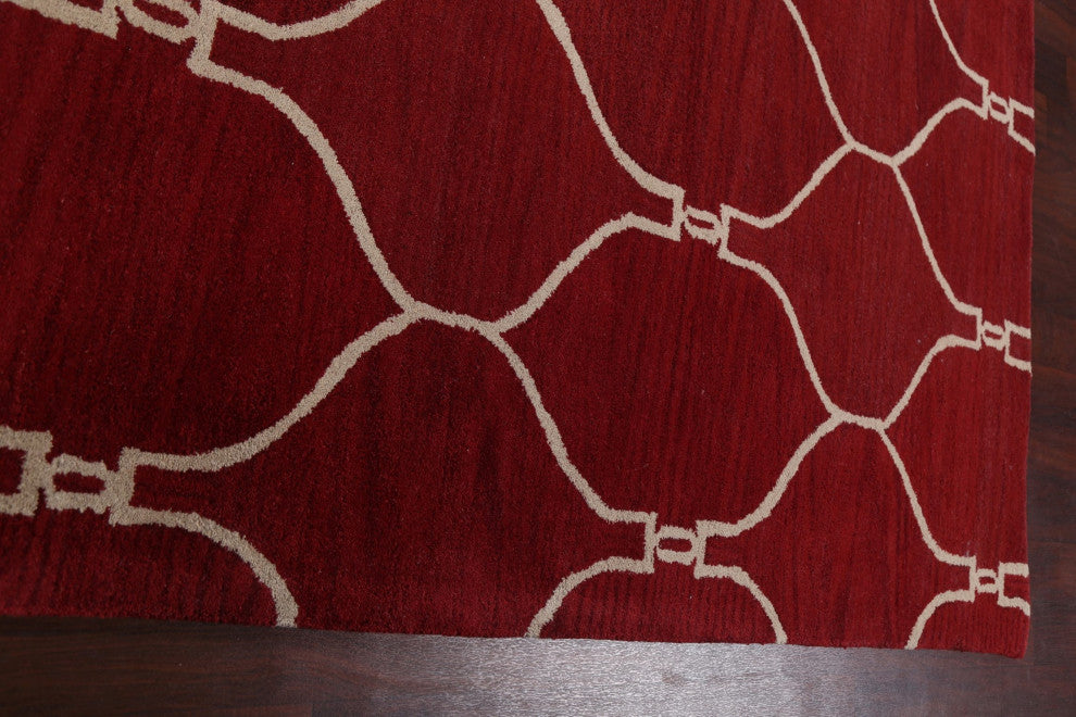 Trellis Contemporary Red Oriental Area Rug Hand-tufted Wool Carpet 9x12