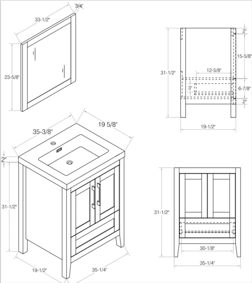 The Willow Single Bathroom Vanity, White, 36"