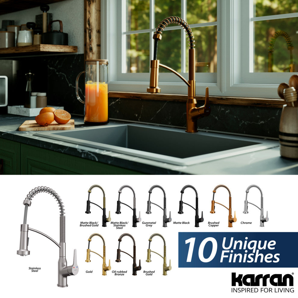 Karran Single-Handle Pull-Down Sprayer Kitchen Faucet, Brushed Copper