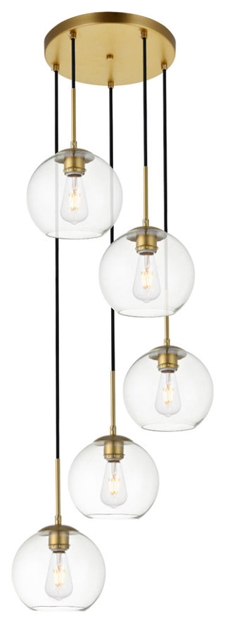 Baxter 5 Light Pendant in Brass And Clear