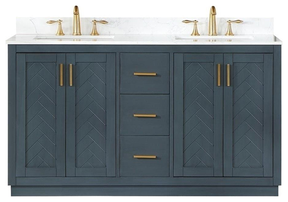 Gazsi 60" Double Bathroom Vanity Set in Charcoal Blue without Mirror