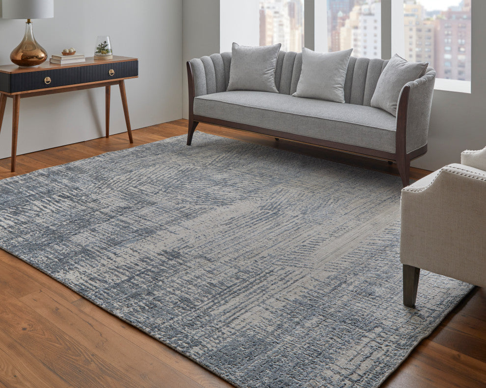 Kinton Modern Abstract, Blue/Ivory/Gray, 9'x12' Area Rug