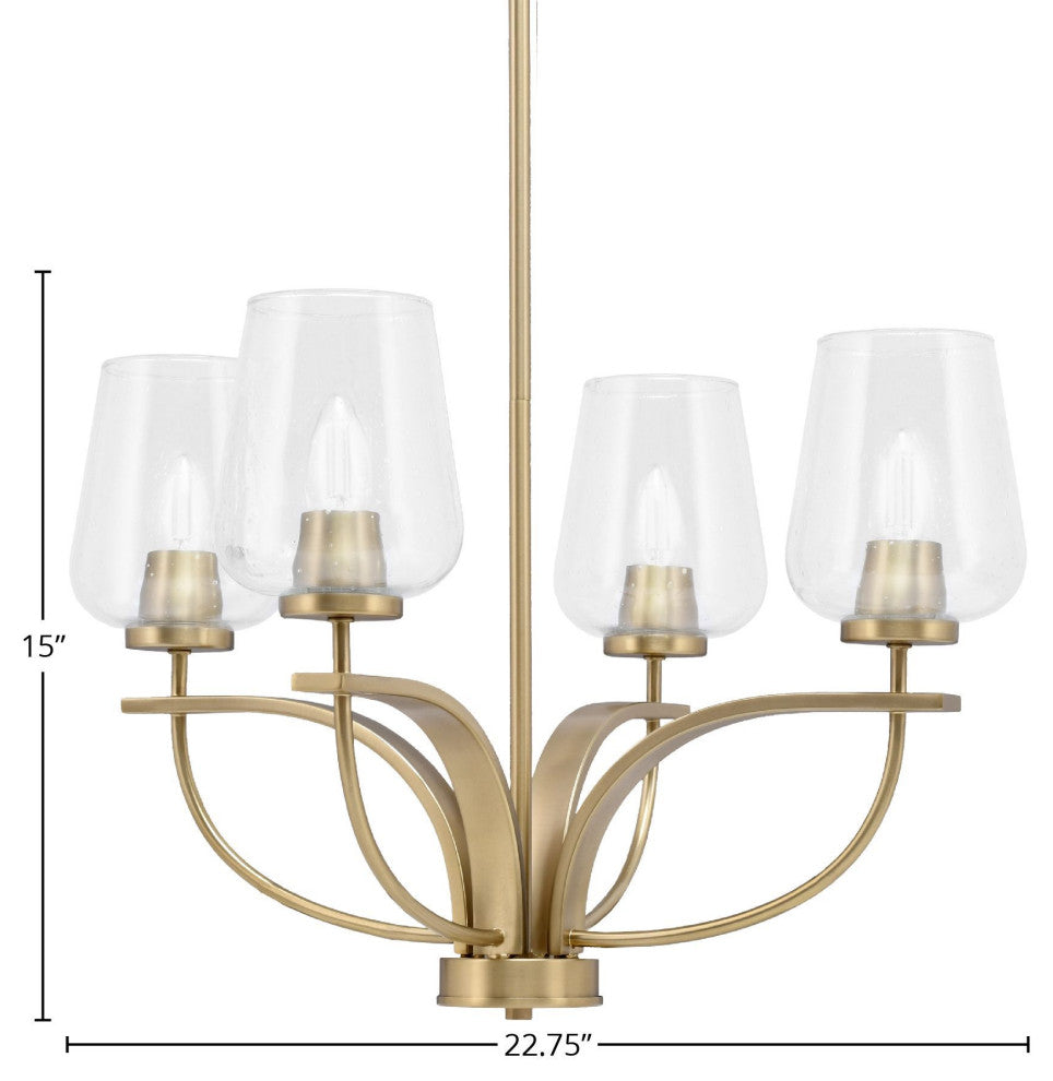 Cavella 4-Light Chandelier, New Age Brass, 5" Clear Bubble Glass