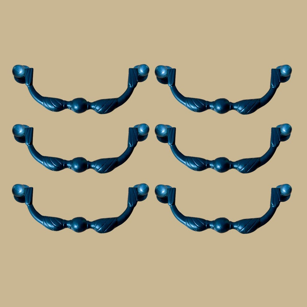 Renovators Supply 6 Pcs Cabinet Handles 6" Wrought Iron Black Drawer Pulls
