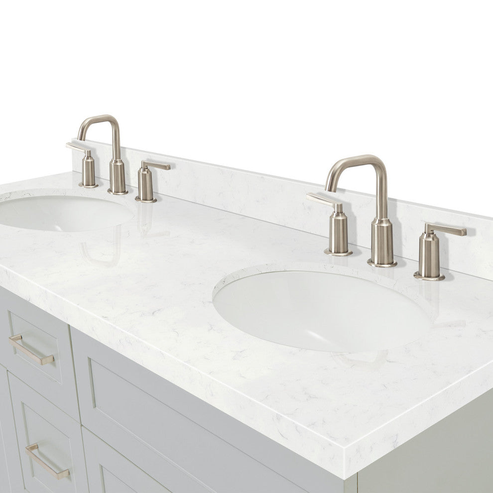 Ariel Hamlet 60" Double Oval Sink Bathroom Vanity, Carrara Quartz