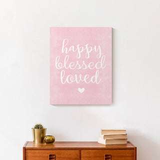 Happy Blessed Loved Pink 16x20 Canvas Wall Art