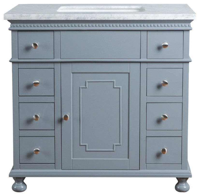 Stufurhome Abigail Embellished Bathroom Vanity, Gray, 36" Single Sink