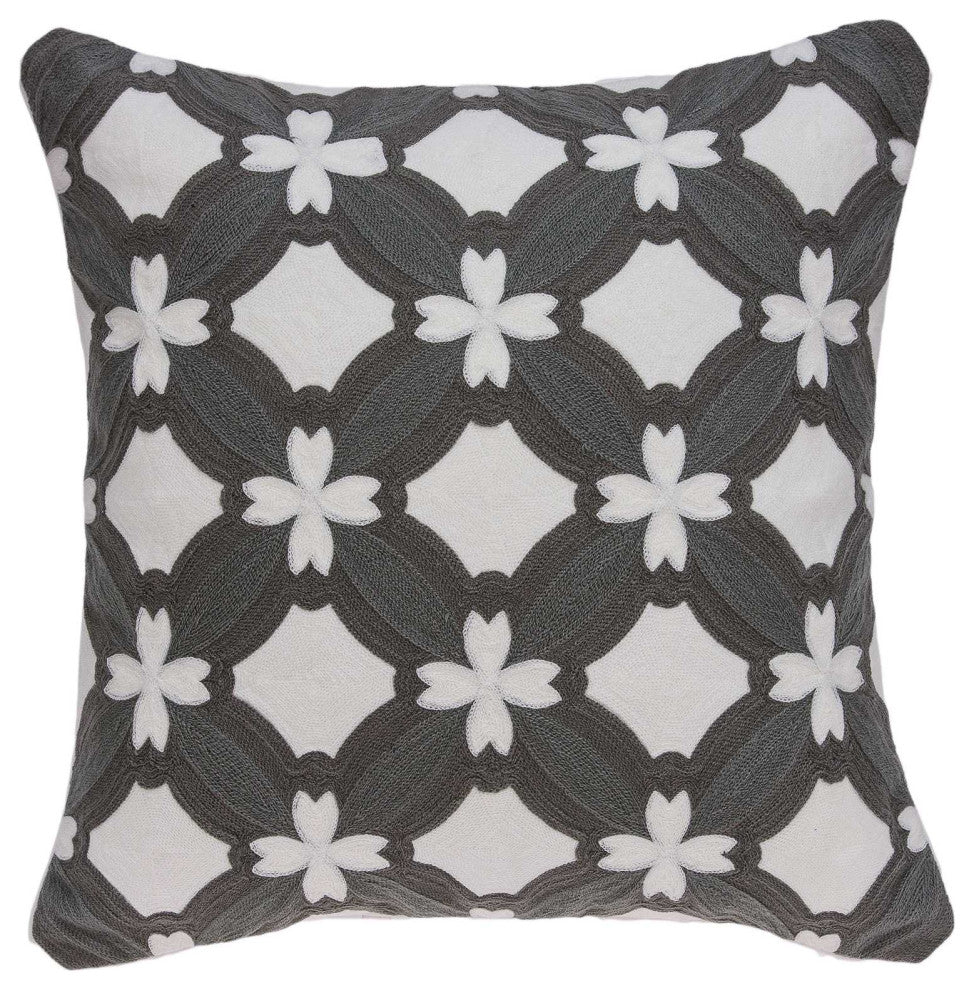 HomeRoots 20" x 0.5" x 20" Transitional Gray and White Pillow Cover
