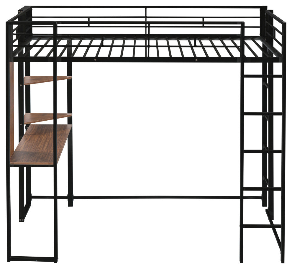 Gewnee Twin Metal Loft Bed with 2 Shelves and one Desk