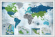 World Map Push Pin Map, Water Color Blues With Insets, 24"x36", Modern White Fra