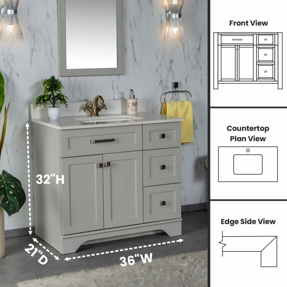 Livia Collection 36" Bathroom Vanity With Sink, Mirror, Countertop, Gray