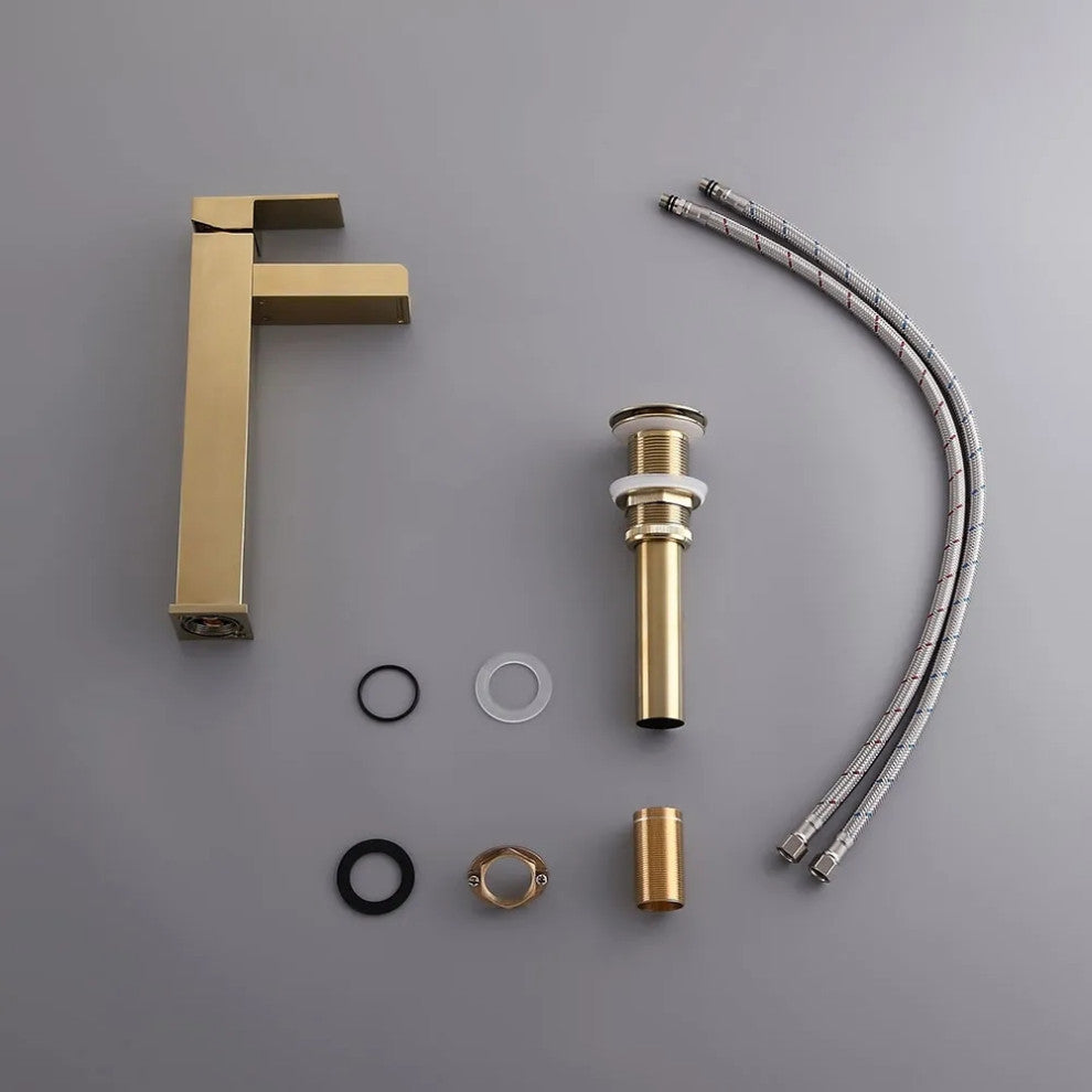 Contemporary Single Handle Waterfall Spout Bathroom Vessel Sink Faucet, Brushed Gold