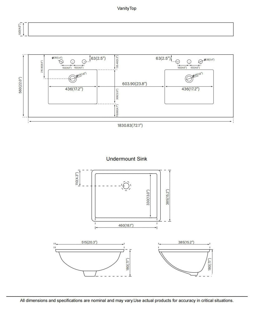Solid Wood Bathroom Vanity with Quartz Top and cUPC Certified Sink, White, 72 Inch