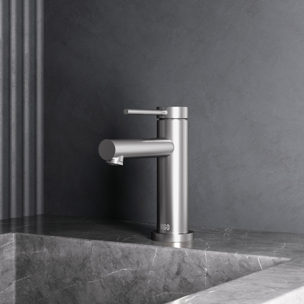 VIGO Jewel 6" H Single Handle Single Hole Bathroom Faucet, Brushed Nickel