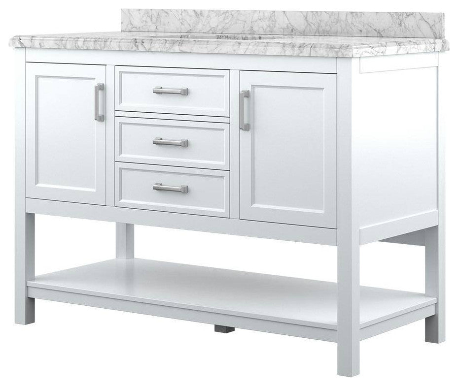 Affinity Bathroom Vanity With Carrara Marble Countertop, White, 49 in