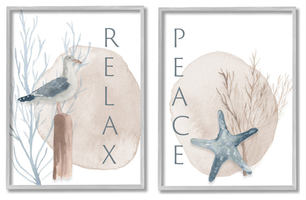 Nautical Seagull Starfish Peace Relax Tranquility Phrases Coral,24 x 30