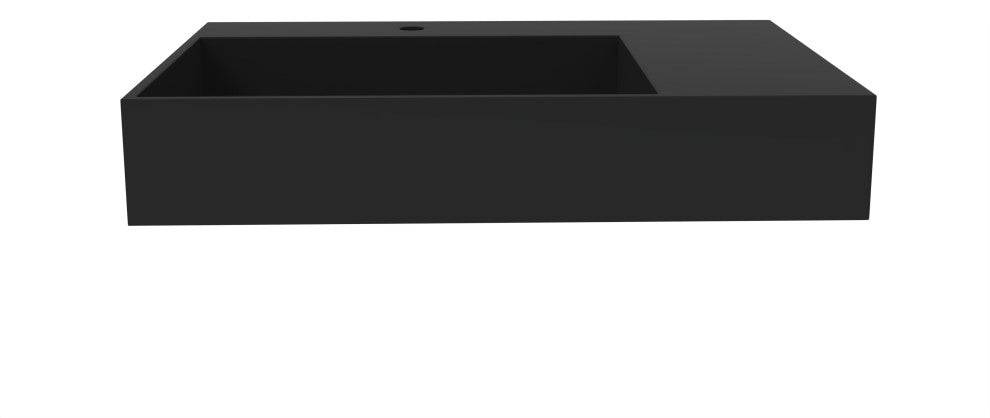 CastelloUSA Juniper Wall Mounted Countertop Concealed Drain Basin Sink, Black, 30", Left Basin, Standard