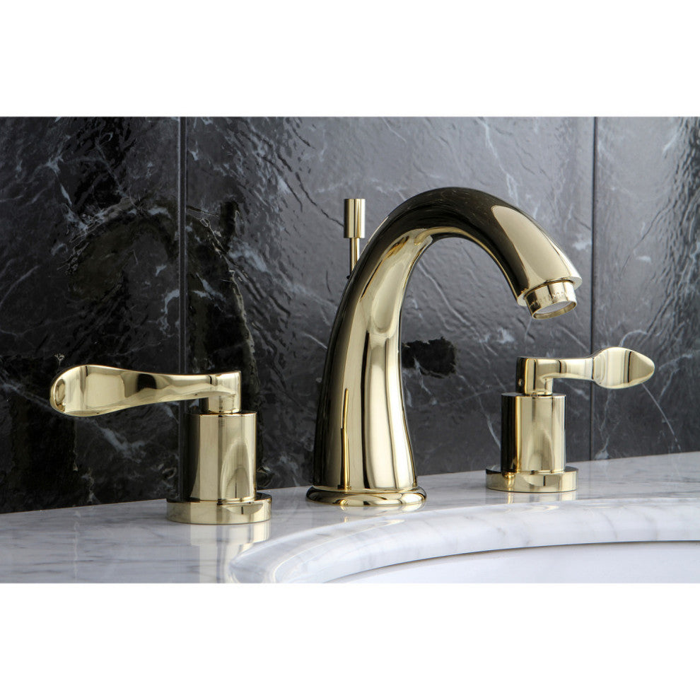 Kingston Brass Widespread Bathroom Faucet With Brass Pop-Up, Polished Brass